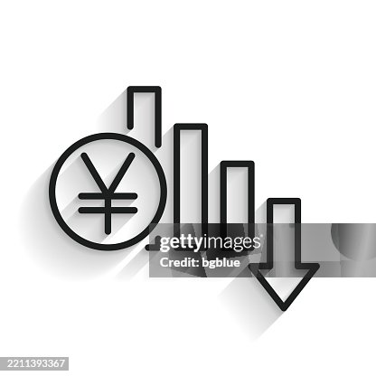 Yen rate decrease. Line icon with long shadow on white background Yen rate decrease. Line icon with long shadow on white background