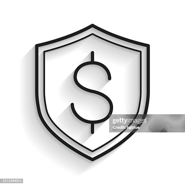 dollar shield. line icon with long shadow on white background - 3d shield vector stock illustrations