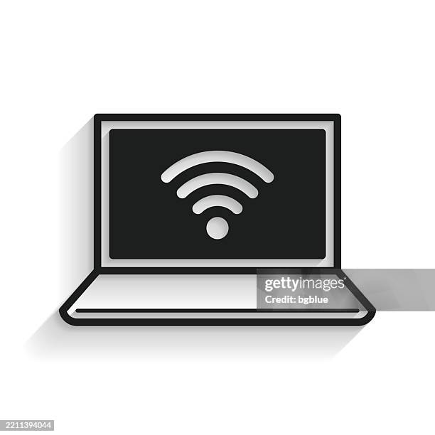 laptop with wifi. icon with long shadow on white background - open work space stock illustrations