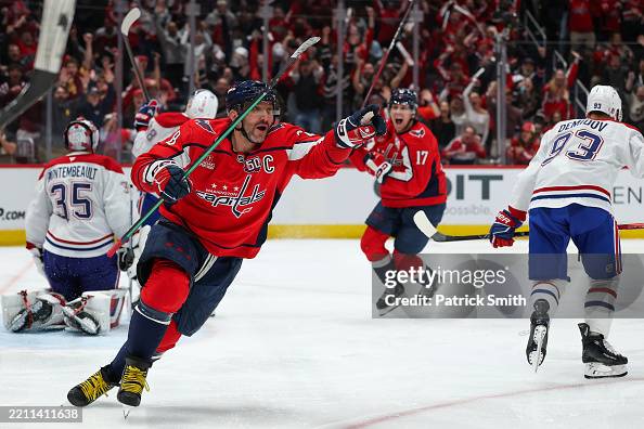Gpooo Alex Ovechkin of the Washington Capitals celebrates after scoring a ...