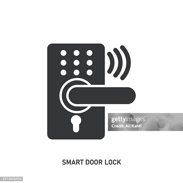 smart door lock glyph solid icon. solid icon that can be applied anywhere, simple, pixel perfect and modern style. - door lock stock illustrations