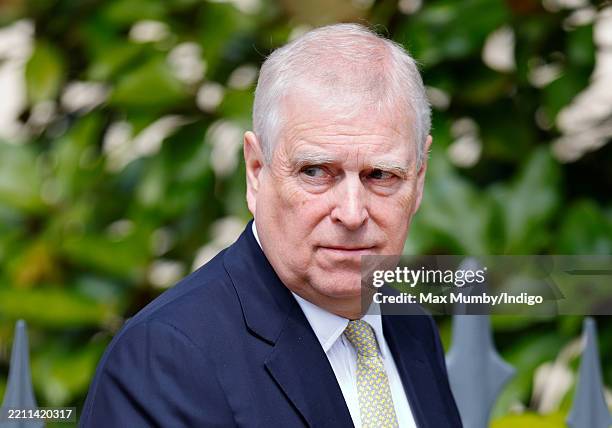 Prince Andrew, Duke of York attends the traditional Easter Sunday Mattins Service at St George's Chapel, Windsor Castle on April 20, 2025 in Windsor,...