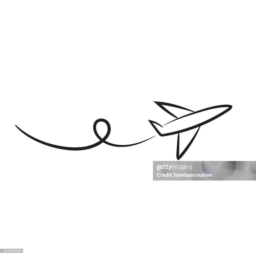 Airplane fly icon. Plane flying with line
