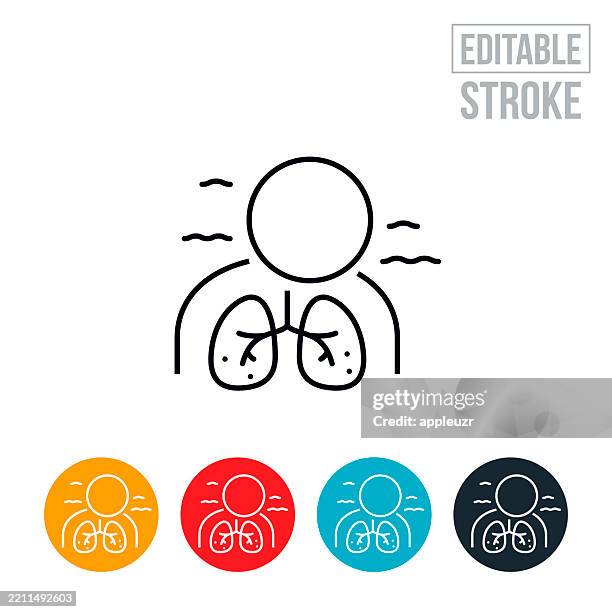 person with respiratory illness from air pollution thin line icon - editable stroke - emphysema stock illustrations