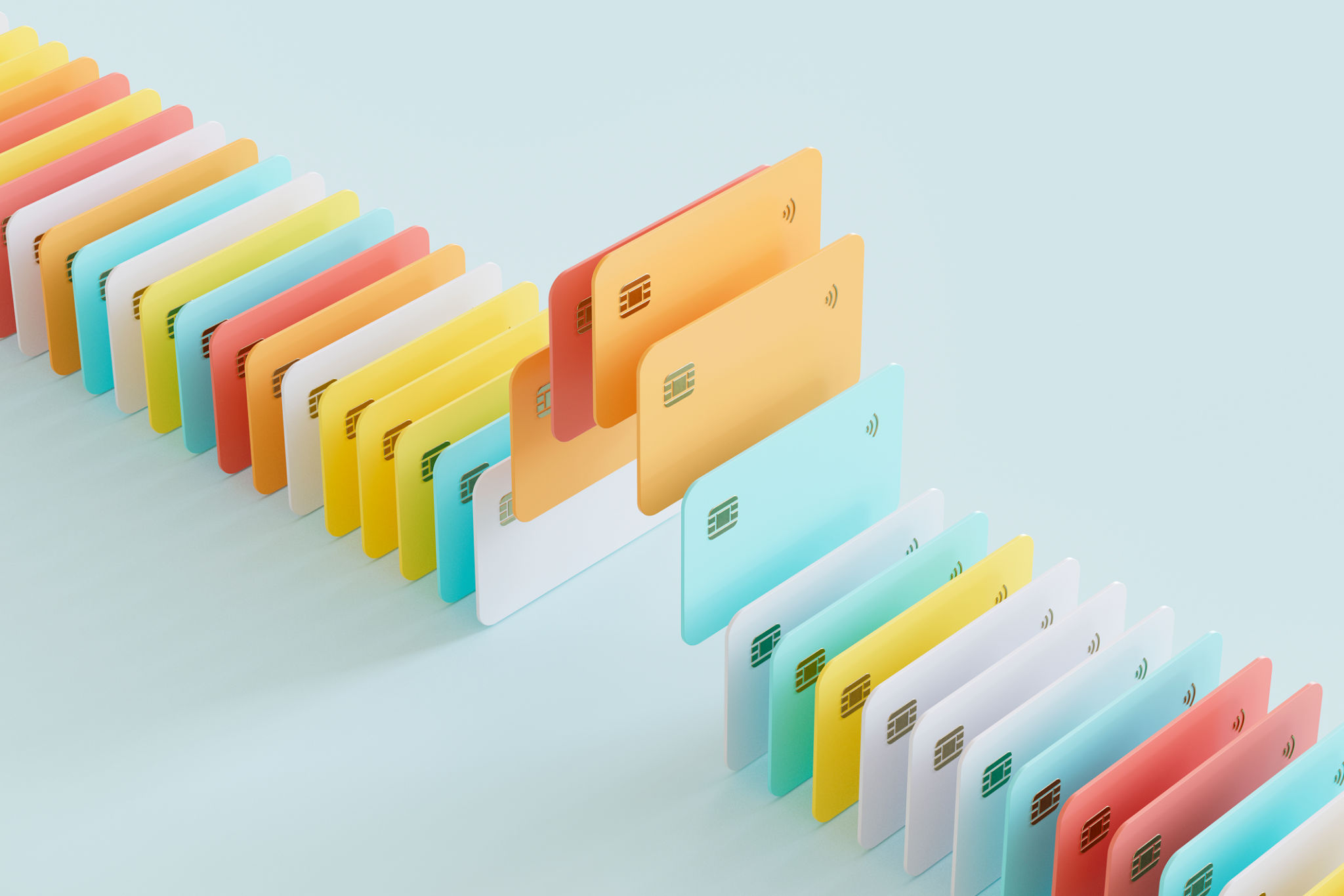 Multi Colored Credit Cards, Fintech Financial Technology Background Multi Colored Credit Cards, Fintech Financial Technology Background