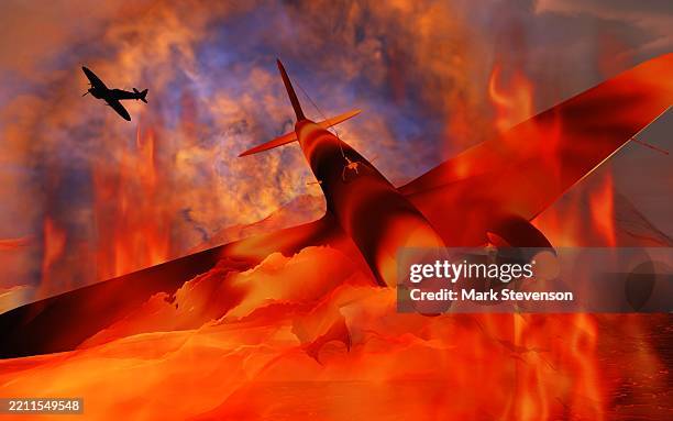 german bomber shot down by a british fighter - battle of britain stock illustrations