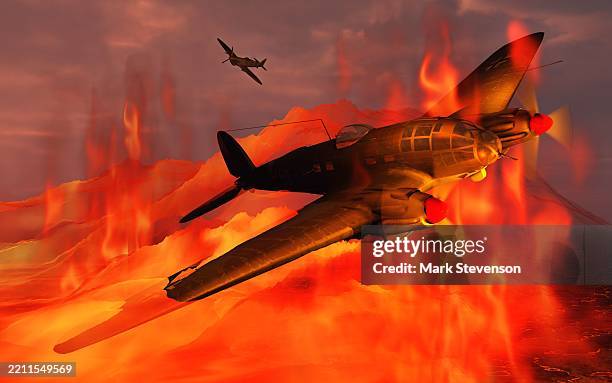 german bomber shot down by a british fighter - battle of britain stock illustrations