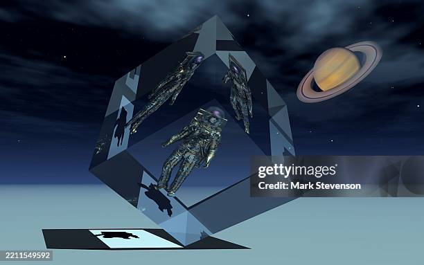 ilustraciones, imágenes clip art, dibujos animados e iconos de stock de astronaut inside a clear cube - orden de los iluminados