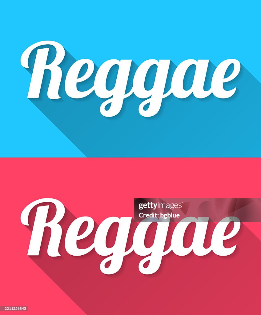 Reggae - Flat Design with Long Shadow on blue and red background