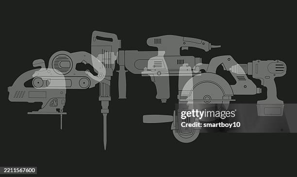 stockillustraties, clipart, cartoons en iconen met power tools - black and white - slijptol