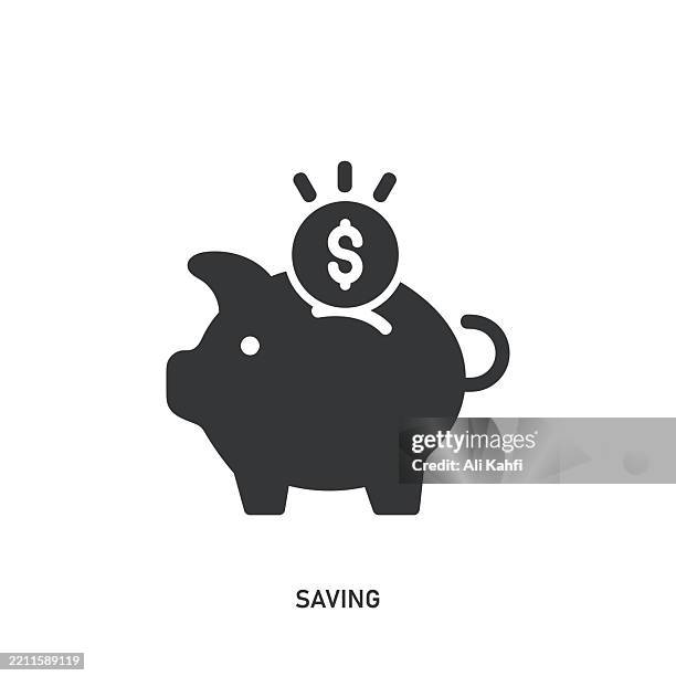 saving glyph solid icon. solid icon that can be applied anywhere, simple, pixel perfect and modern style. - piglet bank stock illustrations