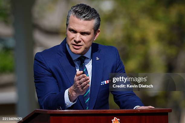 Secretary of Defense Pete Hegseth delivers remarks to students, faculty and staff at the U.S. Army War college on April 23, 2025 in Carlisle,...