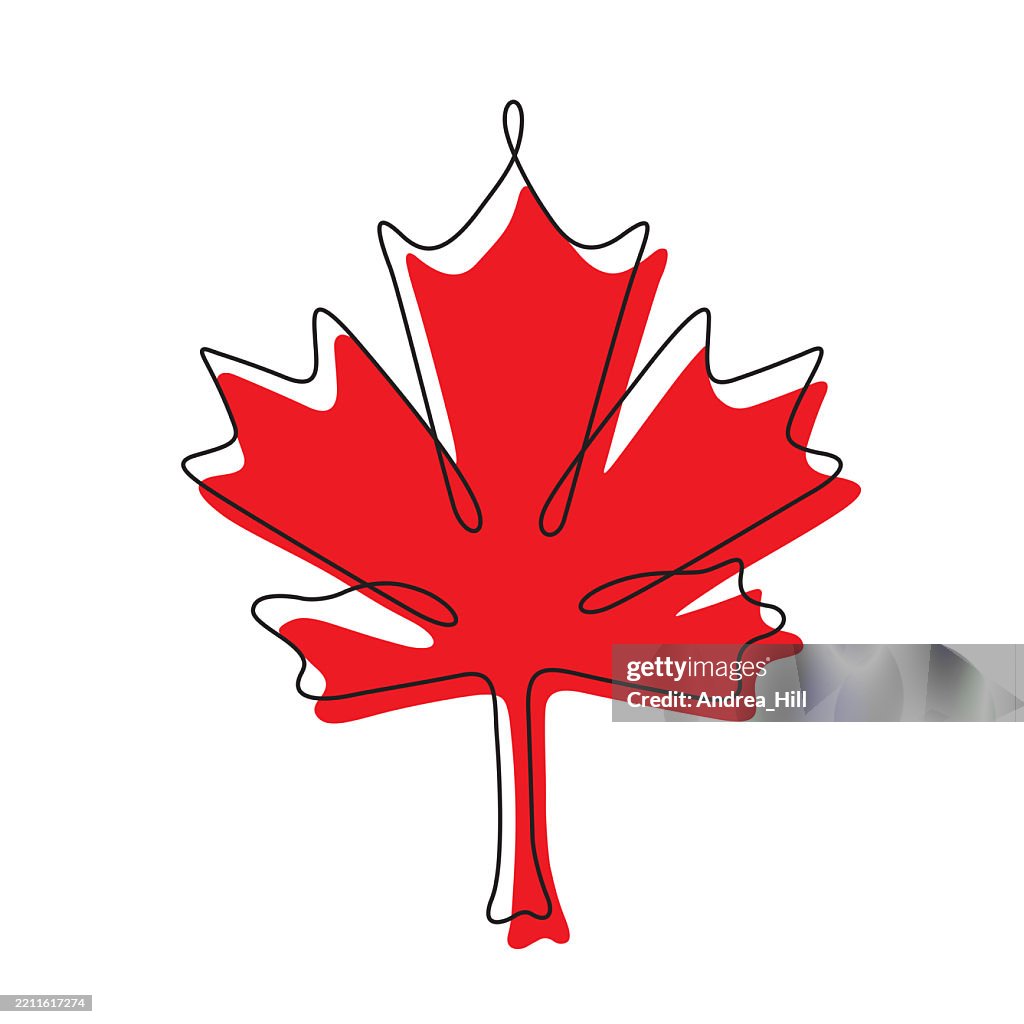 Canadian Things Drawing Canada Design Red Maple Leaf Single Line Drawing High-Res Vector ...