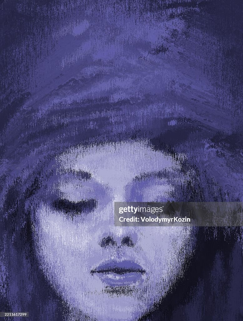 Painting portrait of a woman full face with closed eyes