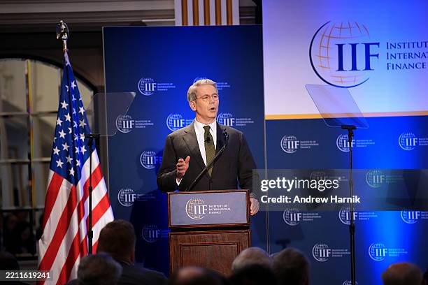 Treasury Secretary Scott Bessent delivers remarks during the International Finance Institute Global Outlook Forum at the Willard InterContinental...