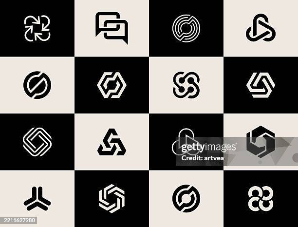 vector set of minimalism geometric bauhaus style symbol design elements - logo stock illustrations