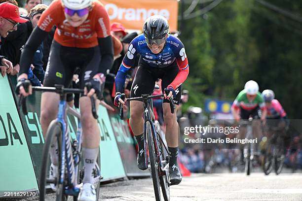 Race winner Puck Pieterse of Netherlands and Team Fenix-Deceuninck and Demi Vollering of Netherlands and Team FDJ - SUEZ sprint at finish line during...