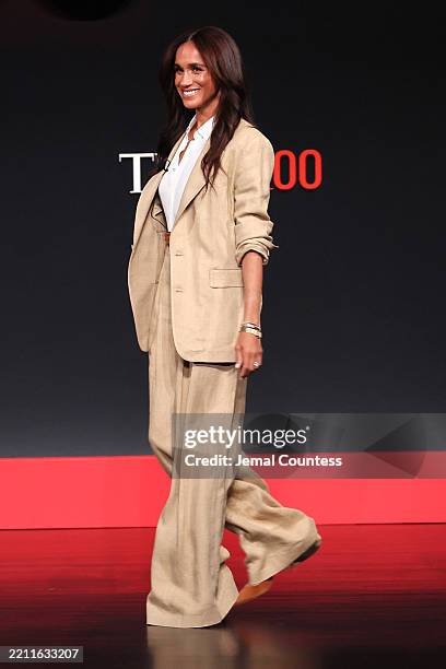 Meghan, Duchess of Sussex speaks onstage during the 2025 TIME100 Summit at Jazz at Lincoln Center on April 23, 2025 in New York City.