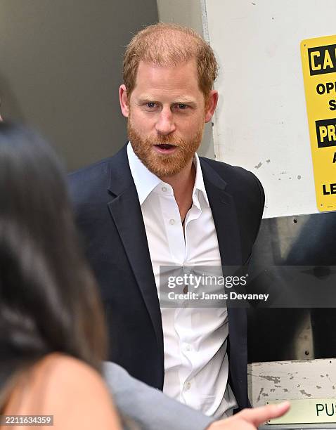 Prince Harry, Duke of Sussex leaves Deutsche Bank Center on April 23, 2025 in New York City.