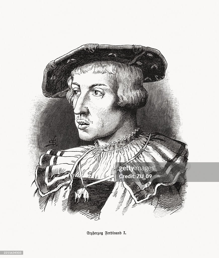 Ferdinand I (1503 -1564), Holy Roman Emperor, wood engraving, published 1894