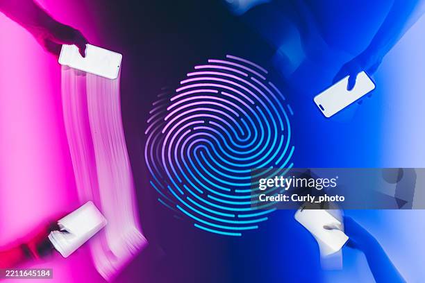smart phone privacy. fingerprint biometric authentication button. digital security concept - verify code stock pictures, royalty-free photos & images