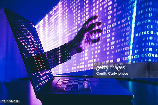 protect your cyber identity. cyber attack, system hacking and malware concept. - spyware fotografías e imágenes de stock