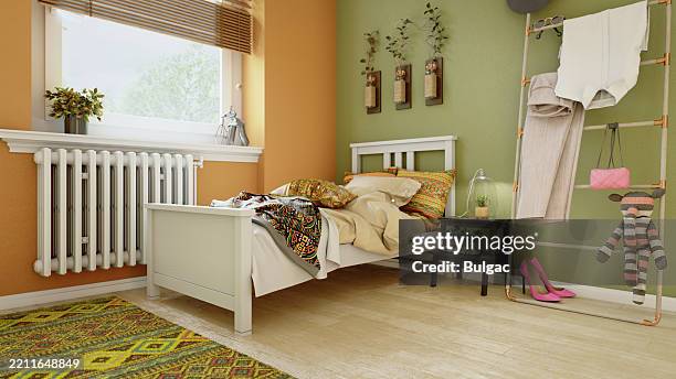 eclectic sunlit bedroom with boho décor - 8k resolution stock pictures, royalty-free photos & images