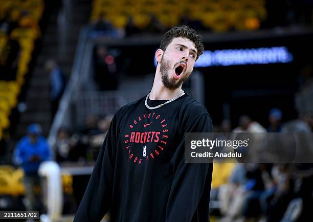 Alperen Sengun of Houston Rockets warms up before the NBA Playoffs