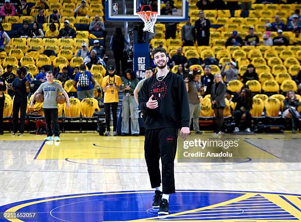 Alperen Sengun of Houston Rockets warms up before the NBA Playoffs