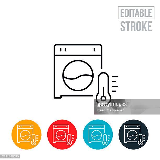 illustrations, cliparts, dessins animés et icônes de machine à laver utilisant de l’eau froide pour réduire la consommation d’énergie icône de ligne mince - trait modifiable - température