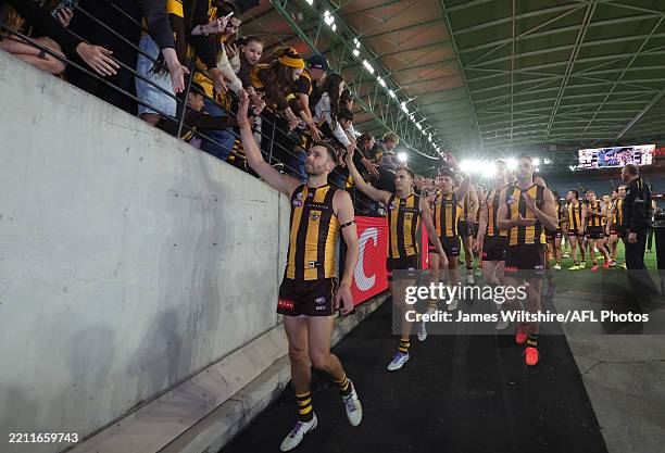 Hawthorn during the 2025 AFL Round 07 match between the Hawthorn Hawks and the West Coast Eagles at Marvel Stadium on April 27, 2025 in Melbourne,...