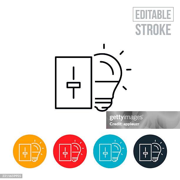 led-licht am dimmschalter zur energieeinsparung thin line icon - editierbarer strich - dimmer stock-grafiken, -clipart, -cartoons und -symbole