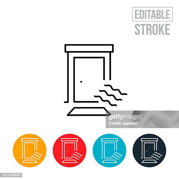 stockillustraties, clipart, cartoons en iconen met air draft in door weather seals thin line icon - editable stroke - welkom mat
