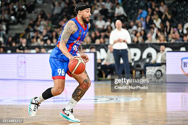 Tyrell Tate plays during the U-BT Cluj-Napoca vs. CSA Steaua Bucharest game in the Romanian National Men's Basketball League at BT Arena in...
