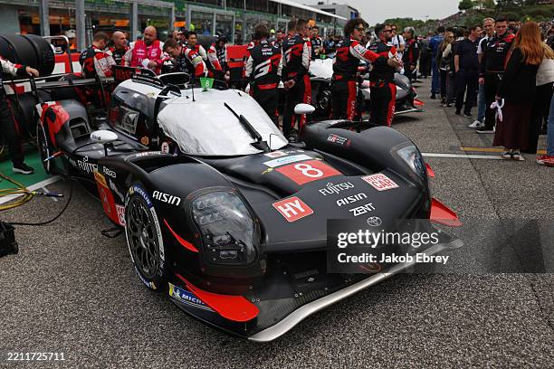 The Toyota Gazoo Racing Toyota GR010 - Hybrid Hypercar of Sebastian Buemi, Brendon Hartley and Ryo Hirakawa on the grid at Autodromo Enzo e Dino...