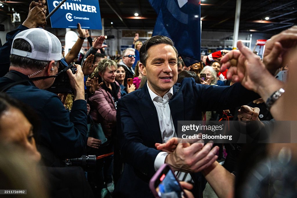 Conservative Party Rally Pierre Poilievre, leader of Canada's Conservative Party, center ...