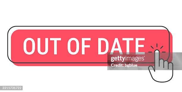 out of date - click button with hand cursor on white background - moving boxes outside stock illustrations