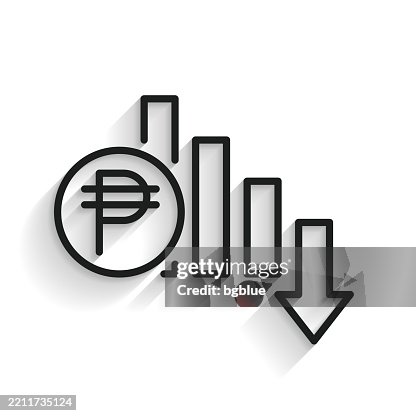 Peso rate decrease. Line icon with long shadow on white background Peso rate decrease. Line icon with long shadow on white background