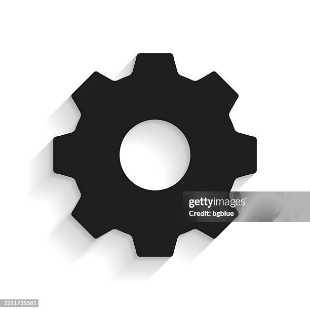 ilustraciones, imágenes clip art, dibujos animados e iconos de stock de engranaje. icono con sombra larga sobre fondo blanco - piñón rueda dentada