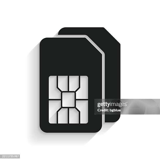 dual sim card. icon with long shadow on white background - sim card white background stock illustrations
