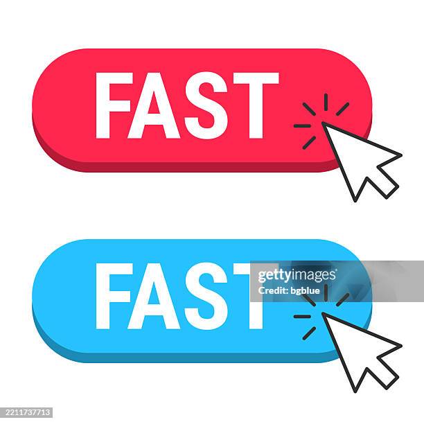 fast - red and blue buttons with cursor on white background - takeout boxes stock illustrations
