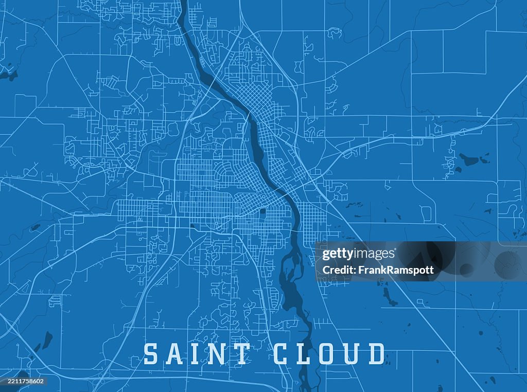 Saint Cloud MN City Vector Road Map Blue Horizontal