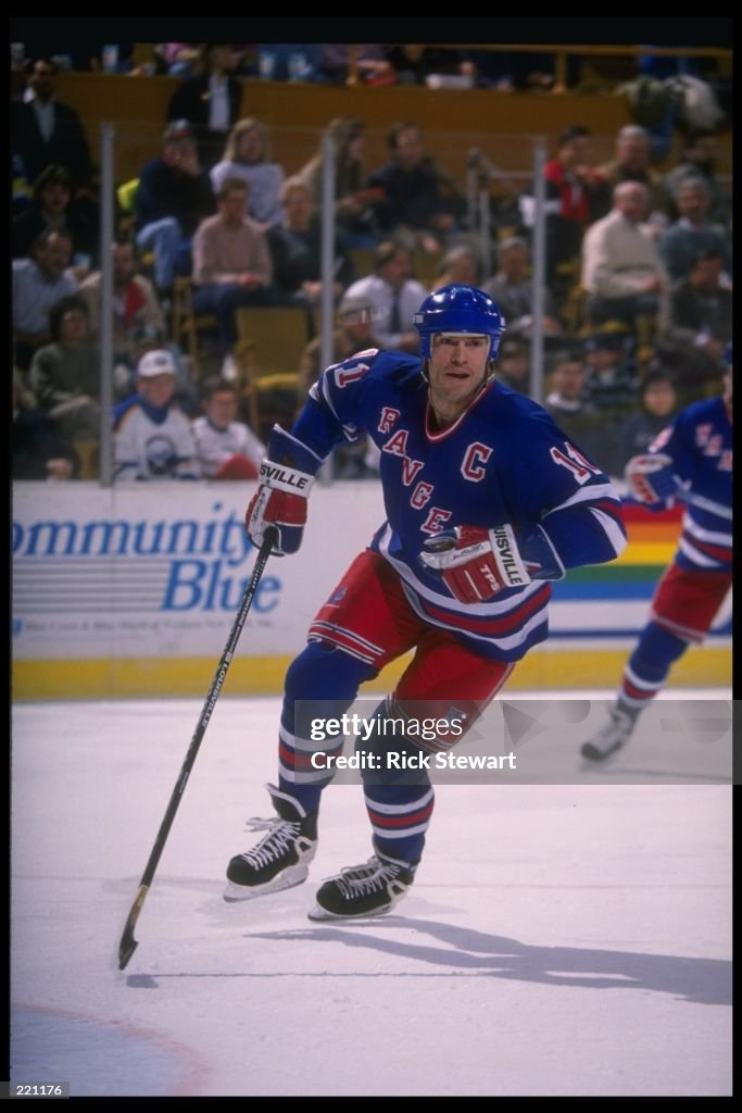 Center Mark Messier of the New York Rangers moves down the ice during ...