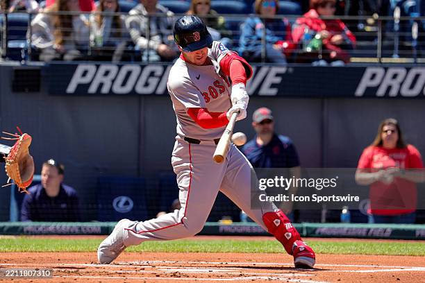 Boston Red Sox third baseman Alex Bregman lines out to center during the first inning of the Major League Baseball game between the Boston Red Sox...