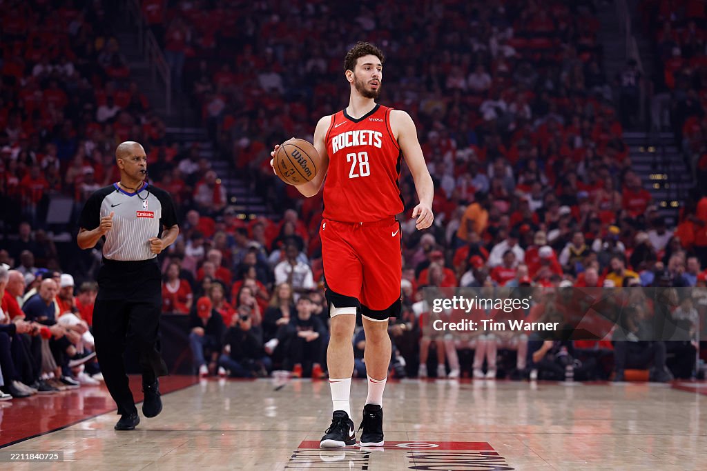 Houston Rockets Match Alperen Sengun of the Houston Rockets brings the ball up court in the ...
