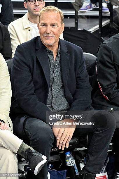 Kevin Costner attends a basketball game between the Los Angeles Clippers and the Denver Nuggets at Intuit Dome on April 24, 2025 in Inglewood,...