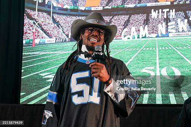 Cam Newton hosts the 4th&1 Draft Party at Smokey Stallion BBQ on April 24, 2025 in Atlanta, Georgia.
