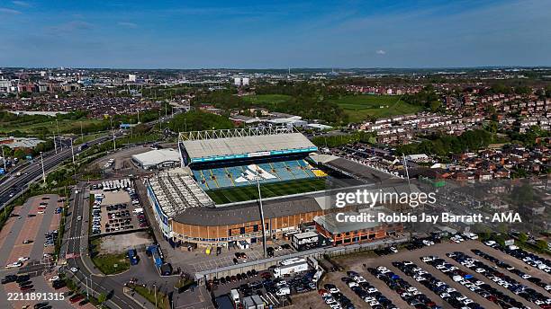 General aerial view of Elland Road ahead of the Sky Bet Championship match between Leeds United FC and Bristol City FC at Elland Road on April 28,...