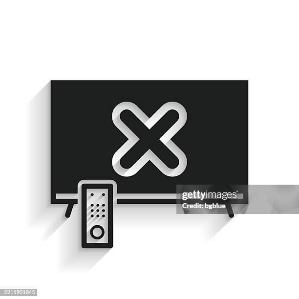 tv with cross mark. icon with long shadow on white background - refusing stock illustrations
