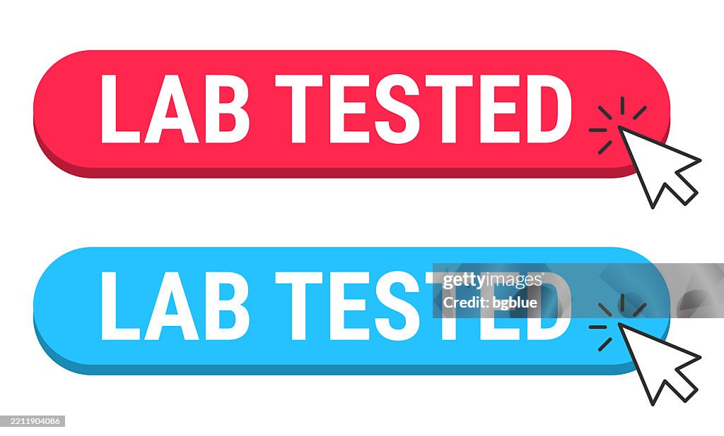 Lab Tested Red And Blue Buttons With Cursor On White Background High ...